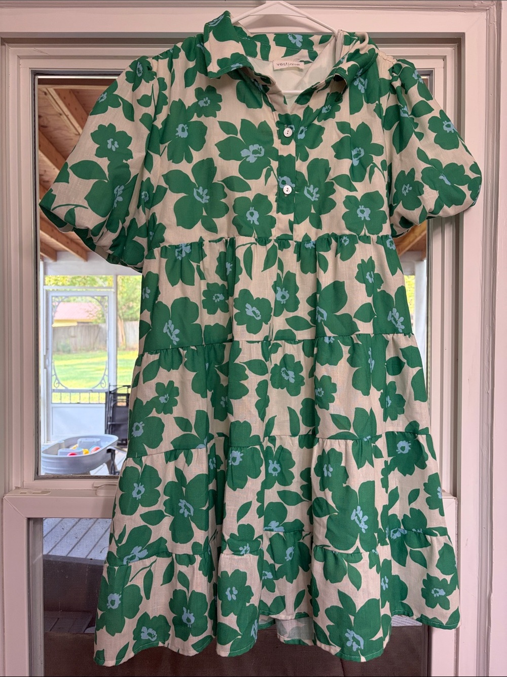 vestique Green Floral Tiered Casual Dress